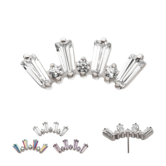 Titanium Threadless Prong Set Baguette & Round CZ 7-Cluster Top