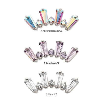 Titanium Threadless Prong Set Baguette & Round CZ 7-Cluster Top