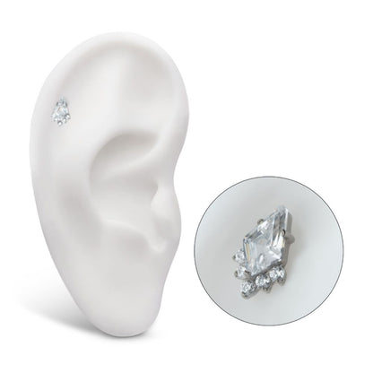 Titanium Threadless Prong Set Kite Shape CZ Top with 5-Cluster Round CZ