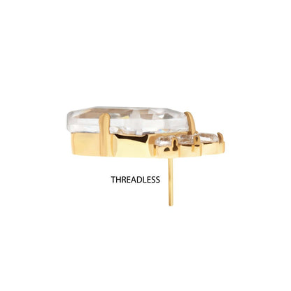 24Kt Gold PVD Titanium Threadless Prong Set Kite Shape CZ Top with 5-Cluster Round CZ