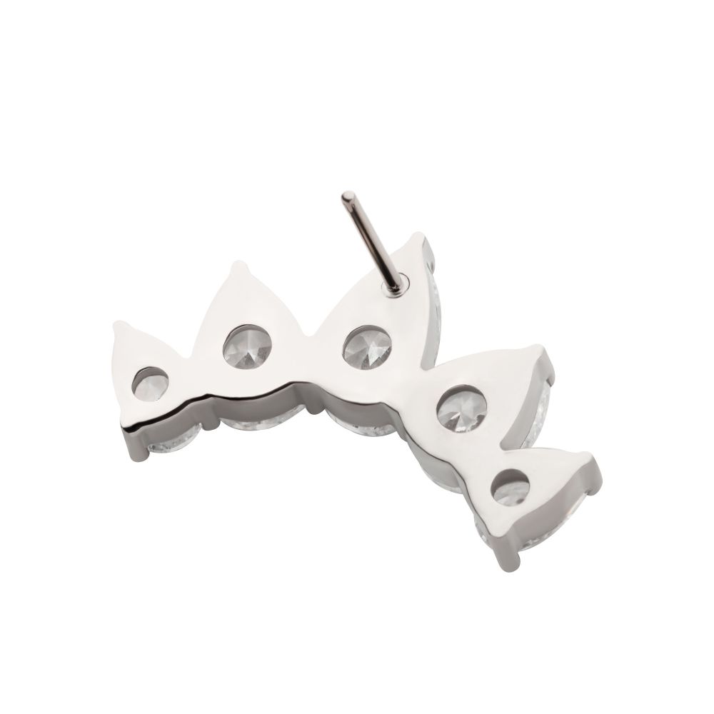 Titanium Threadless Prong Set Teardrop CZ 5-Cluster Fan Shape Top