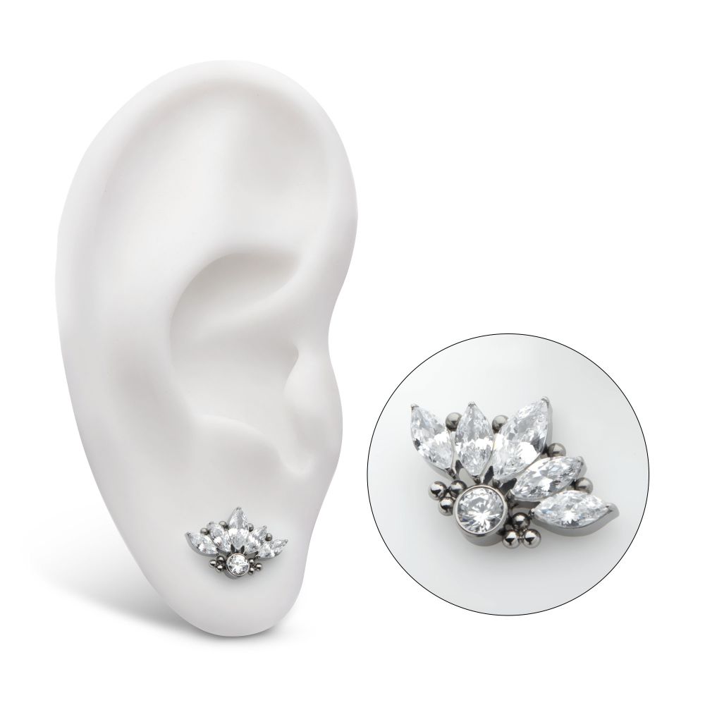 Titanium Threadless 5-Cluster Prong Set Marquise CZ Top with Beads & Bezet Set Round CZ
