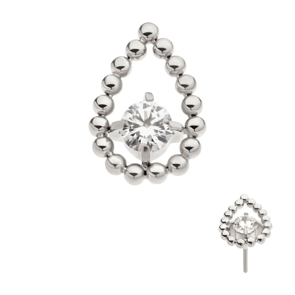 Titanium Threadless Hollow Teardrop Shape Beads with Prong Set CZ Top