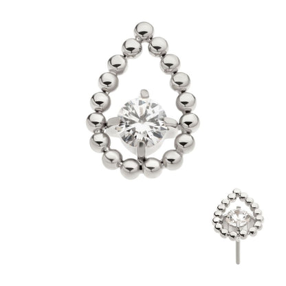 Titanium Threadless Hollow Teardrop Shape Beads with Prong Set CZ Top