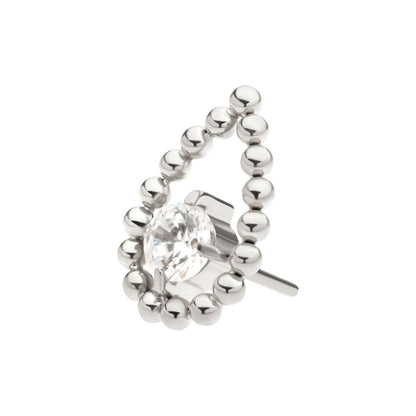 Titanium Threadless Hollow Teardrop Shape Beads with Prong Set CZ Top