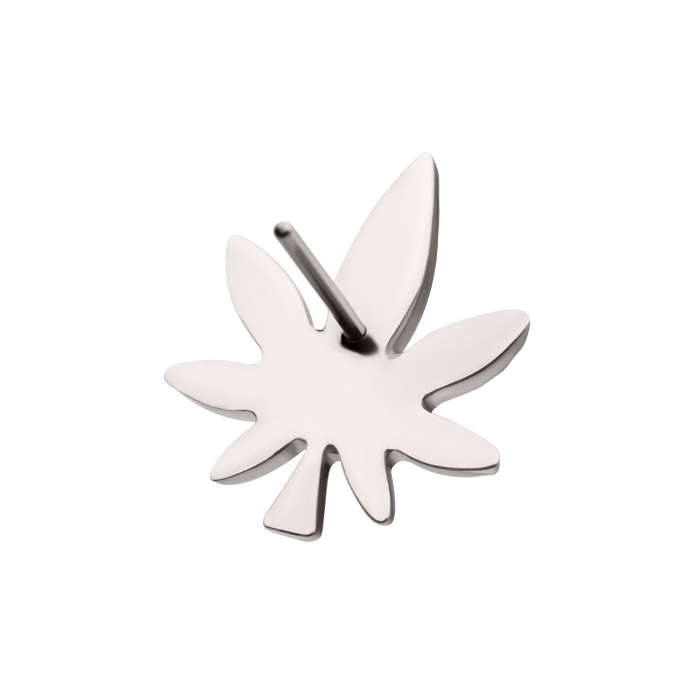 Titanium Threadless Prong Set Emerald Green Gem Pot Leaf Top