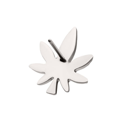 Titanium Threadless Prong Set Emerald Green Gem Pot Leaf Top