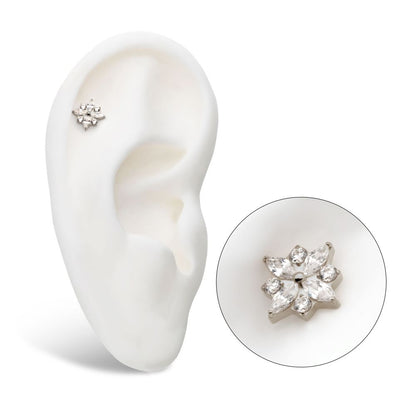 Titanium Threadless with 4 Marquise & 4 Round CZ Flower Shape Top