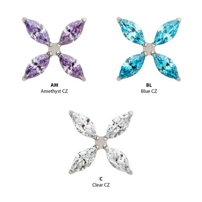 Titanium Threadless Pronged Marquise CZ 4-Blade Ceiling Fan Shape Top