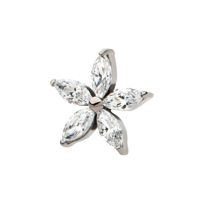 Titanium Threadless Pronged Marquise CZ 5-Petal Flower Top