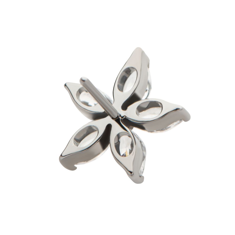 Titanium Threadless Pronged Marquise CZ 5-Petal Flower Top