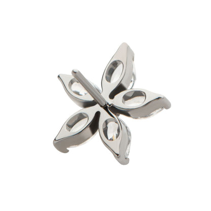 Titanium Threadless Pronged Marquise CZ 5-Petal Flower Top