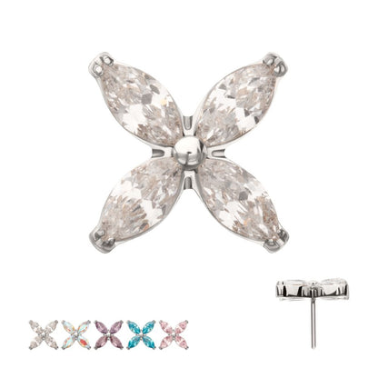 Titanium Threadless 4-Marquise Flower Gem Top