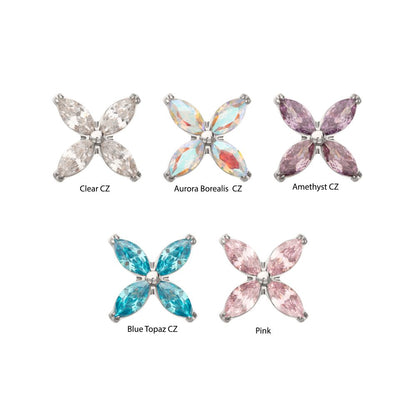 Titanium Threadless 4-Marquise Flower Gem Top