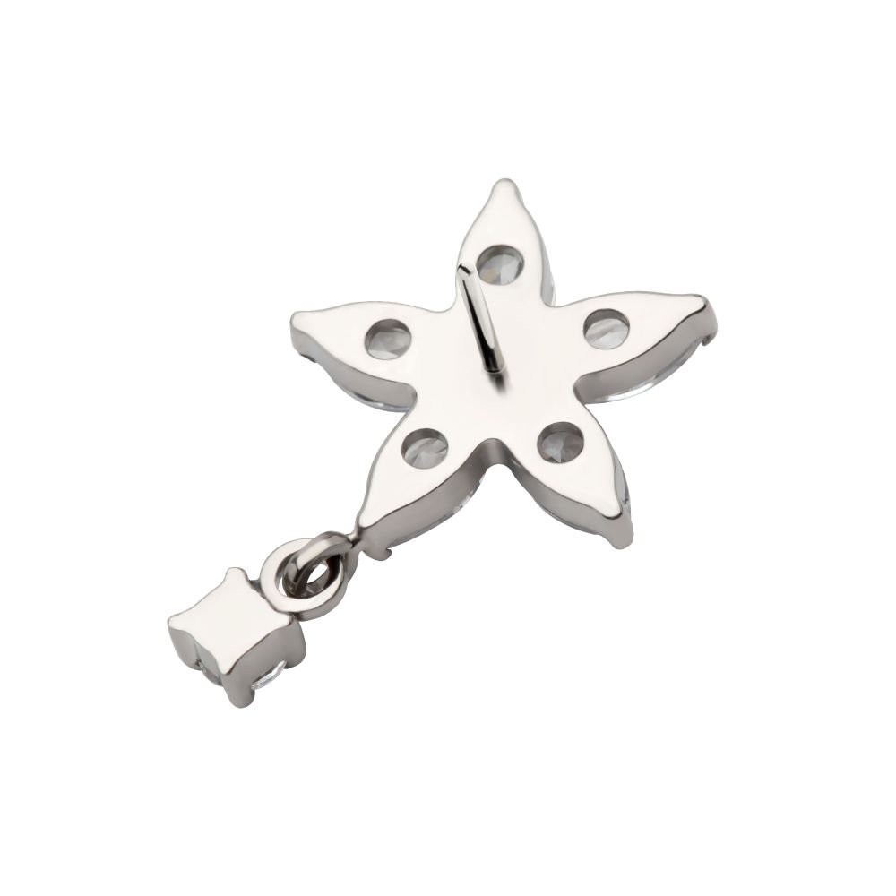 Titanium Threadless 5 Marquise CZ Flower Shape Top with Dangle Prong Set Round CZ