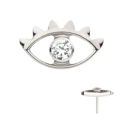 Titanium Threadless with 2mm Bezel Set Round CZ Gem Evil Eye Top