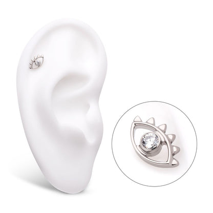 Titanium Threadless with 2mm Bezel Set Round CZ Gem Evil Eye Top