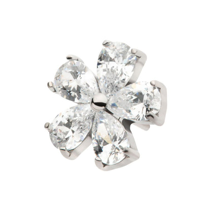 Titanium Threadless Prong Set CZ Gem 5-Petal Flower Top