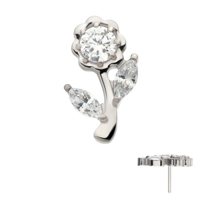 Titanium Threadless Prong Set Round & Marquise CZ Gem Rose Flower Top