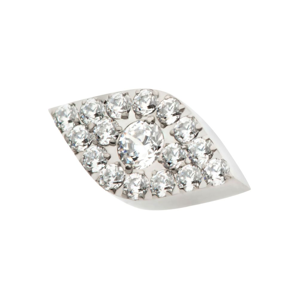 Titanium Threadless Pave Set Full Clear Round CZ Gem Evil Eye Top