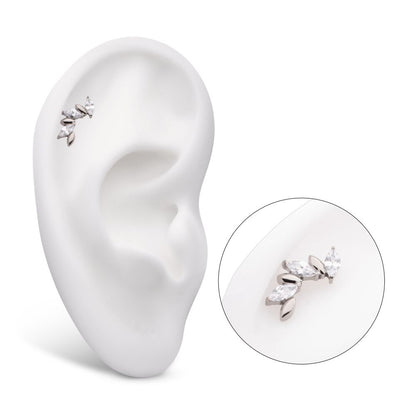 Titanium Threadless Oscillating Marquise CZ Gem 6-Cluster Top