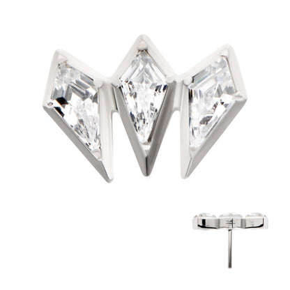 Titanium Threadless Kite Shape CZ 3-Cluster Top