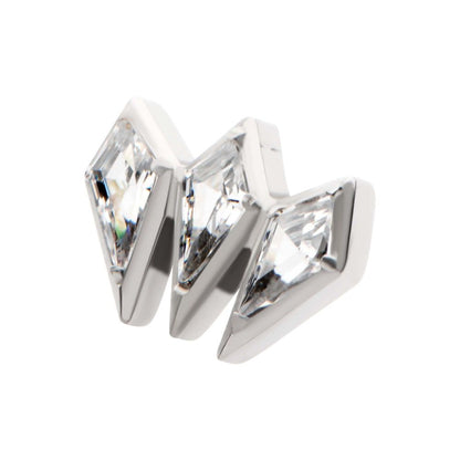 Titanium Threadless Kite Shape CZ 3-Cluster Top