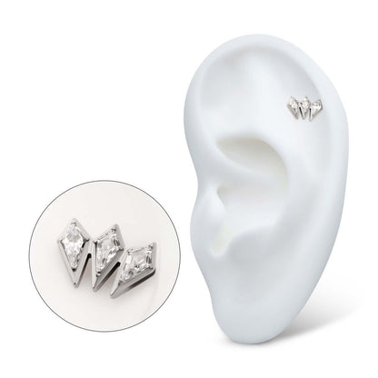 Titanium Threadless Kite Shape CZ 3-Cluster Top
