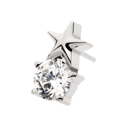 Titanium Threadless Star with Prong Set Round CZ Top