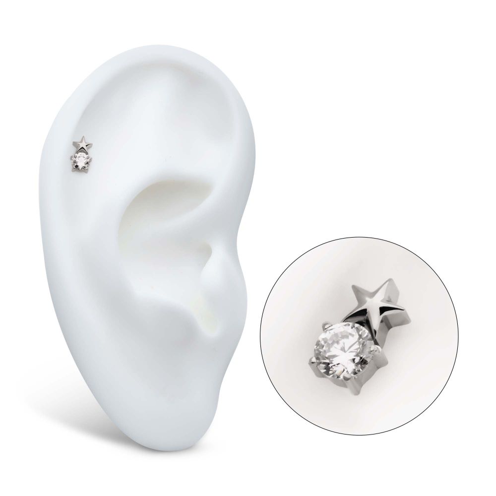 Titanium Threadless Star with Prong Set Round CZ Top