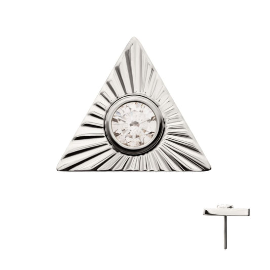Titanium Threadless Corrugated Triangle Top with Bezel Gem