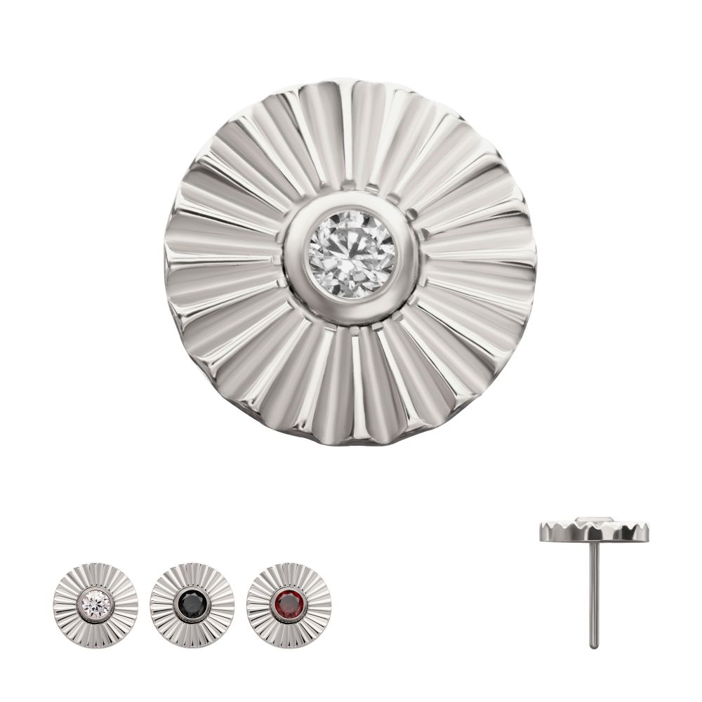 Titanium Threadless Radiant Corrugated Round with Bezel Gem Top