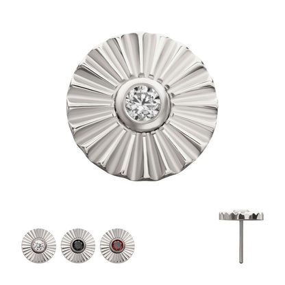 Titanium Threadless Radiant Corrugated Round with Bezel Gem Top
