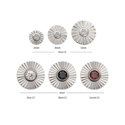 Titanium Threadless Radiant Corrugated Round with Bezel Gem Top