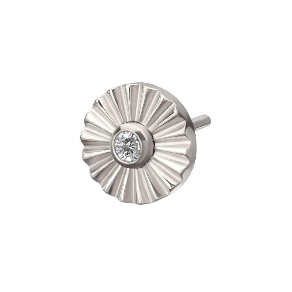 Titanium Threadless Radiant Corrugated Round with Bezel Gem Top