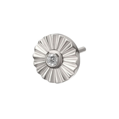 Titanium Threadless Radiant Corrugated Round with Bezel Gem Top