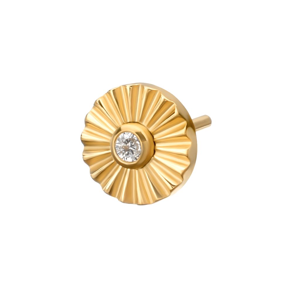 24Kt Gold PVD Titanium Threadless Radiant Corrugated Round with Bezel Gem Top