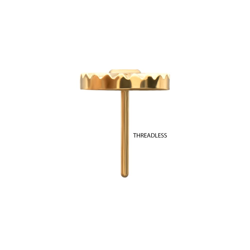 24Kt Gold PVD Titanium Threadless Radiant Corrugated Round with Bezel Gem Top