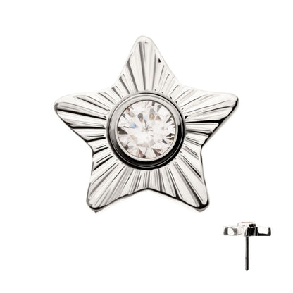 Titanium Threadless Corrugated Star with Bezel Gem Top