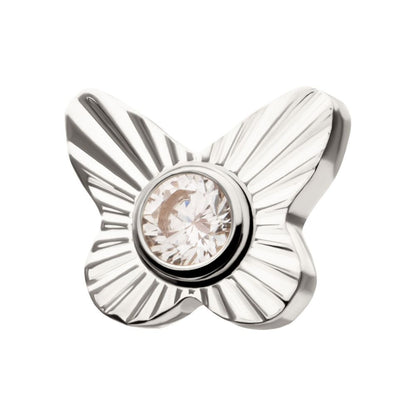 Titanium Threadless Corrugated Butterfly with Bezel Gem Top