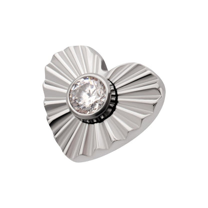 Titanium Threadless Corrugated Heart with Bezel Gem Top