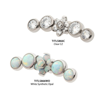 Titanium Threadless Prong Set Flower with Bezel Set Round CZ/Opal Cluster Top