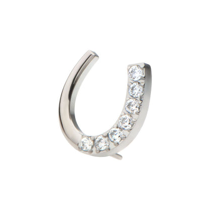Titanium Threadless Paved Round CZ Horseshoe Shape Top
