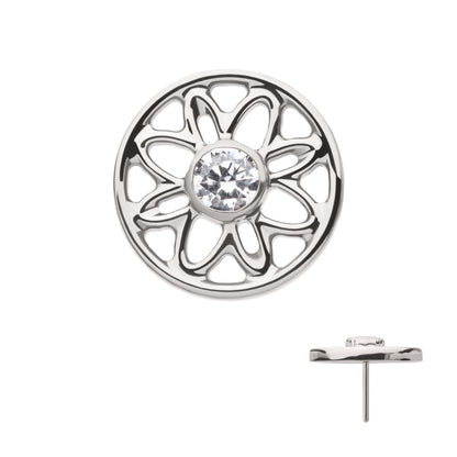 Titanium Threadless Bezel Set Gem Flower Mandala Top