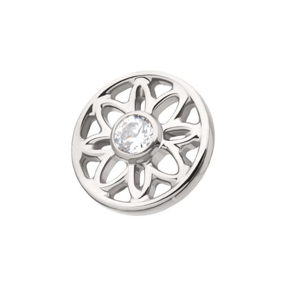 Titanium Threadless Bezel Set Gem Flower Mandala Top