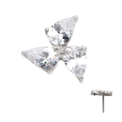Titanium Threadless Prong Set Teardrop Gem 3-Cluster Top