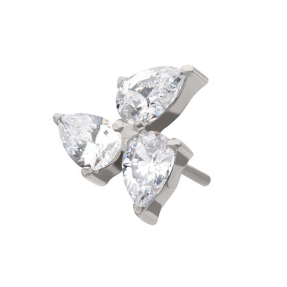 Titanium Threadless Prong Set Teardrop Gem 3-Cluster Top