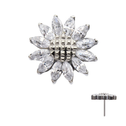 Titanium Threadless Prong Set Marquise Gem Sunflower Top