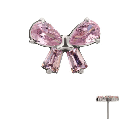 Titanium Threadless Bow Top with Prong Set Marquise & Baguette Gem