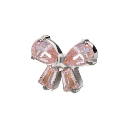 Titanium Threadless Bow Top with Prong Set Marquise & Baguette Gem